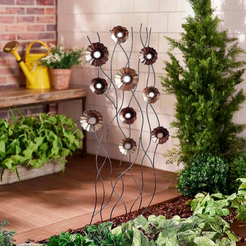 Copper Metal Garden Trellis - Daisies